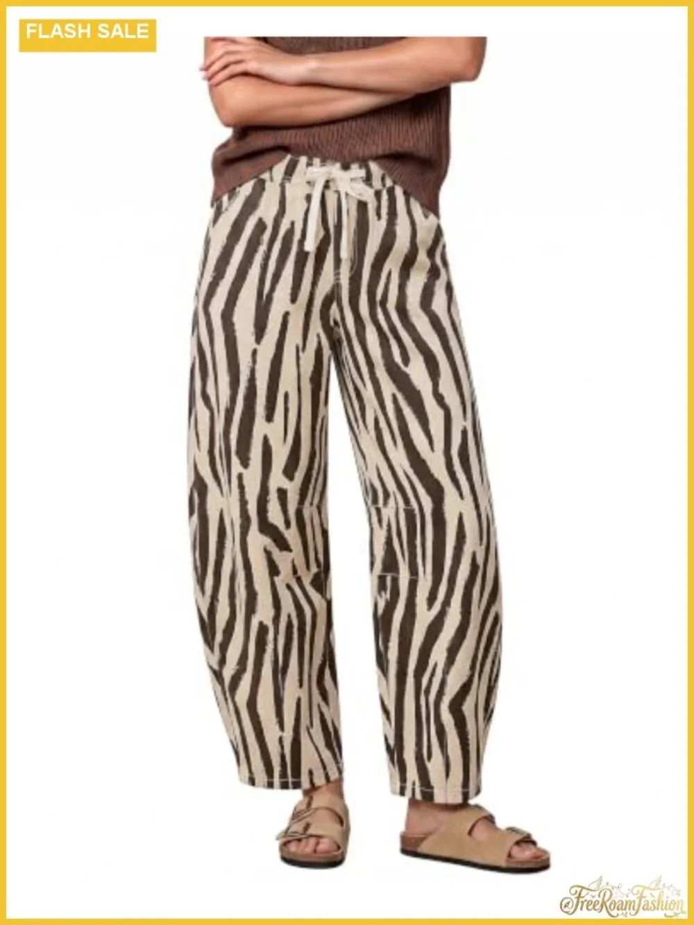 High Waisted Barrel Jeans Womens Wide Leg Baggy Zebra Print Stretch Denim Pull